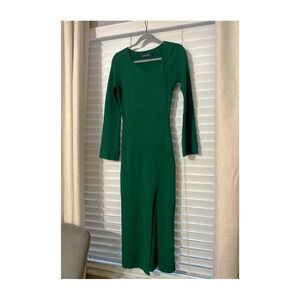 Ribbed Knit Maxi Sweater Dress Side Split Dress